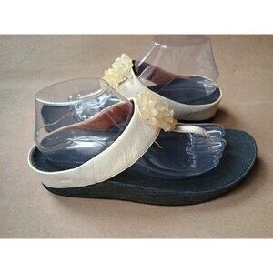 Fit Flops Women's Sz 9 Flip Flop Platform Comfort Black White Stone Design